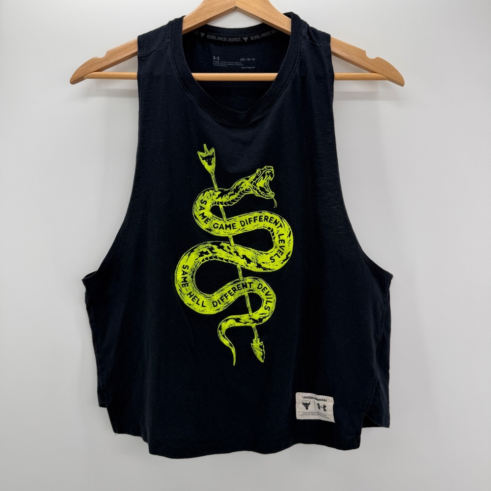Under Armour Project Rock Muscle Tank Women Medium Black Neon Snake Graphic Top